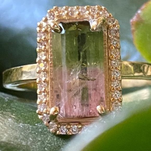 Genuine, Earth Mined, Watermelon Tourmaline Engagement Ring, Size 7 - Picture 1 of 3